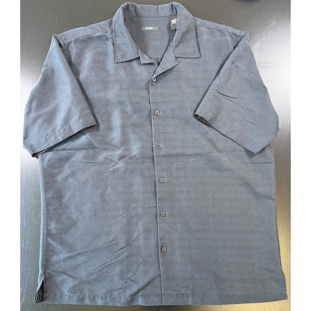 Alfani Mens Large Black Textured Short Sleeve Button Down Shirt Modal Blend